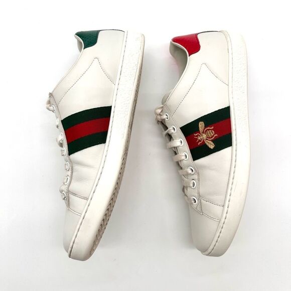 Gucci Ace Bee Embroidered Sneakers White leather Web Stripe EU 37.5 US 7.5 - Picture 6 of 12